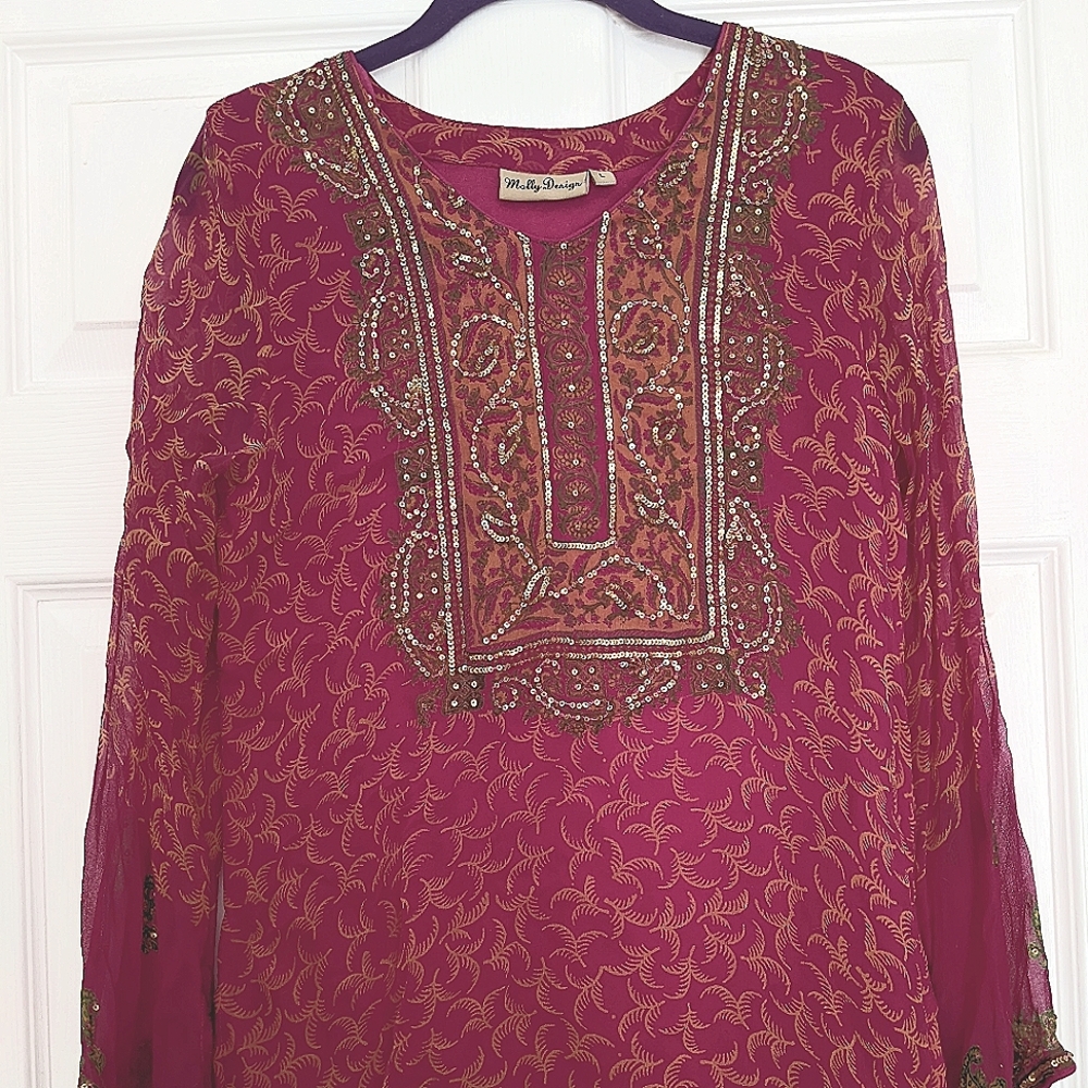 Embroidered bell sleeve top